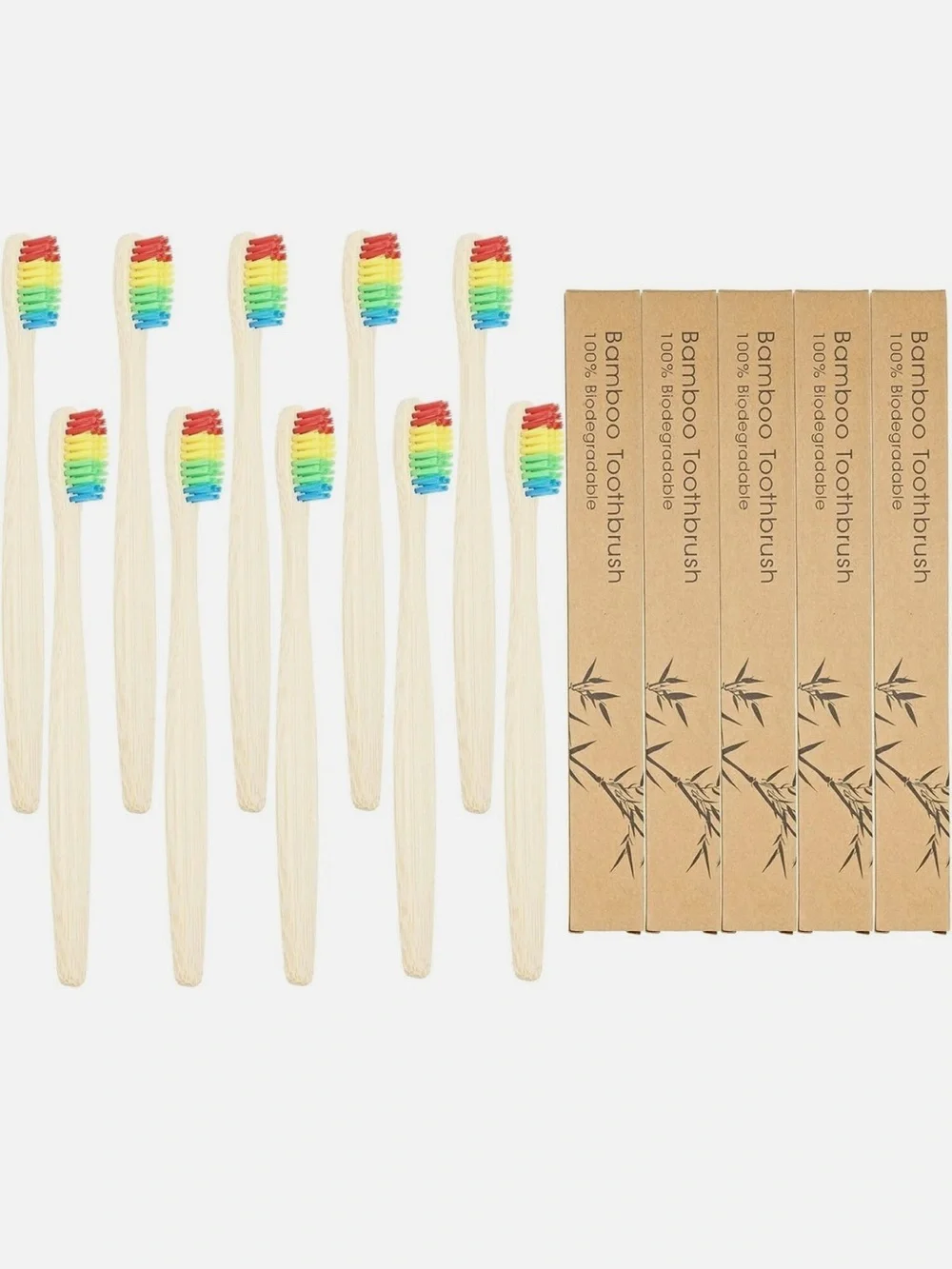 Bamboo Kids Toothbrush with Rainbow Bristles - Eco-Friendly 5 Pack